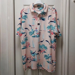 BAD BIRDIE Marino Performance Golf Polo Light Pink Size XL Dolphin Print - Picture 1 of 11