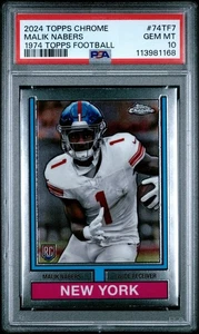 Topps 2024 cromo Malik Nabers #74T F7 1974 Topps fútbol RC PSA 10 - Imagen 1 de 2