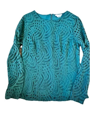 Blusa Top Boden Mujer US6 Verde Encaje Transparente Con Forro Manga Larga Fiesta (H6) Foto 1 de 4