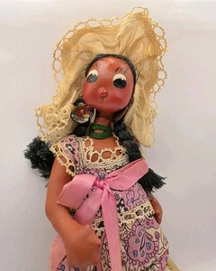 Vintage Paper Mache Mexican Folk Art Doll Approx. 11 Inches  - Picture 1 of 15