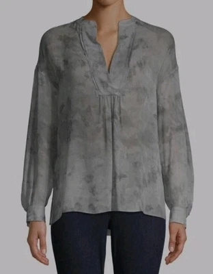 BLUSA TOP VINCE ACUARELA JASPEADA FRUNCIDA 100% SEDA GRIS HUMO OSCURO S Foto 1 de 4