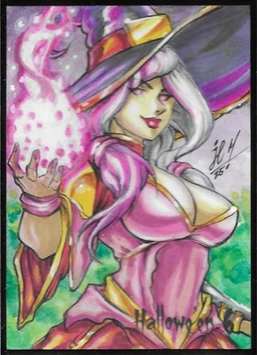 2025 Perna Studios Halloween 6 SKETCH card - Witch by Jose Carlos Sanchez drawn - Image 1 of 2