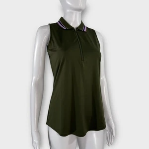 Jofit Damen Cutaway Polo mit Rippkragen Gr. XS grün ärmellos Reißverschluss Top - Bild 1 von 10