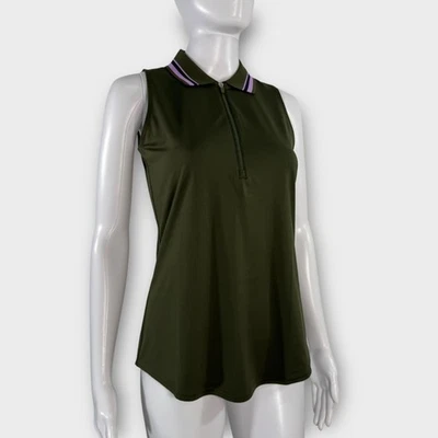 Polo recortado Jofit para mujer con cuello acanalado talla XS verde sin mangas con cremallera Foto 1 de 4