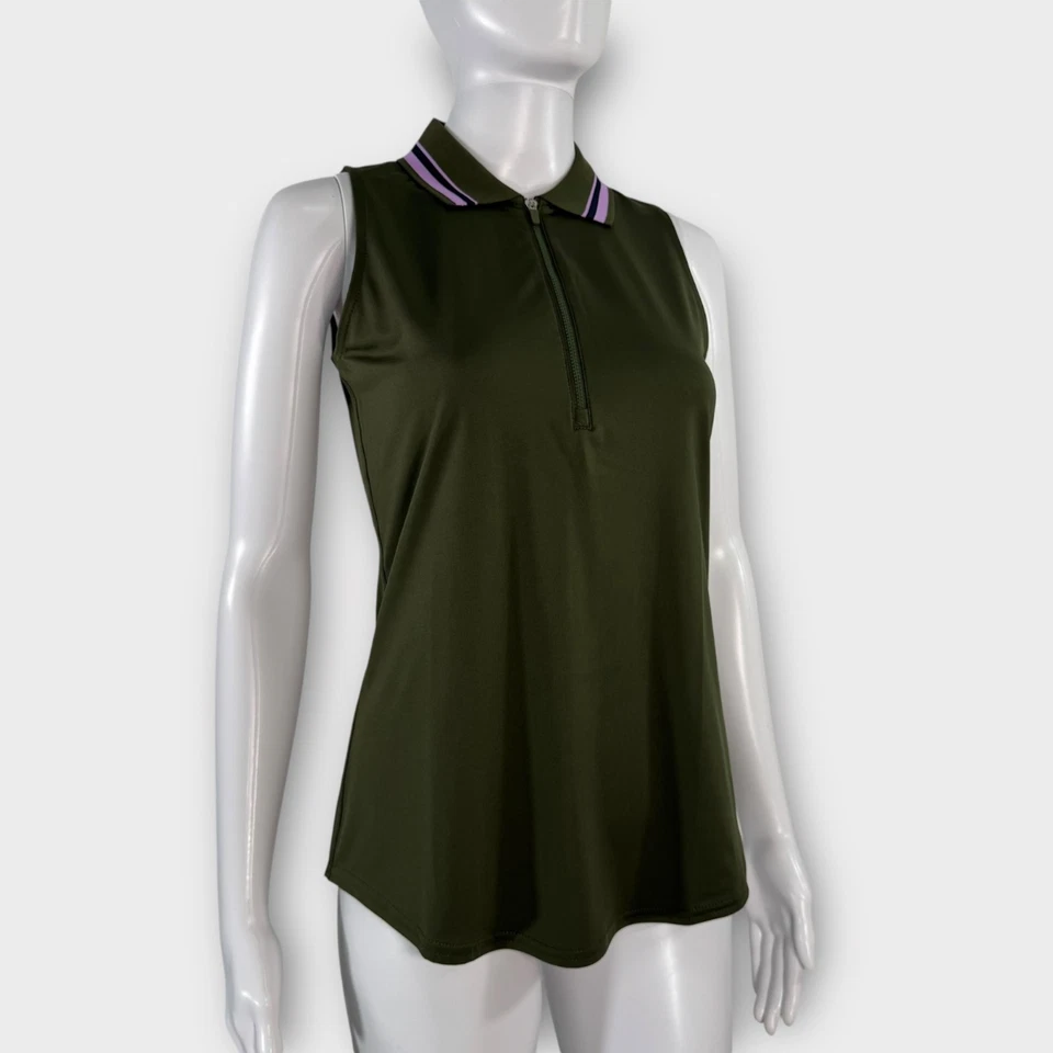 Jofit Women’s Cutaway Polo with Rib Collar Size XS Green Sleeveless Zipper Top - Image 1 of 4