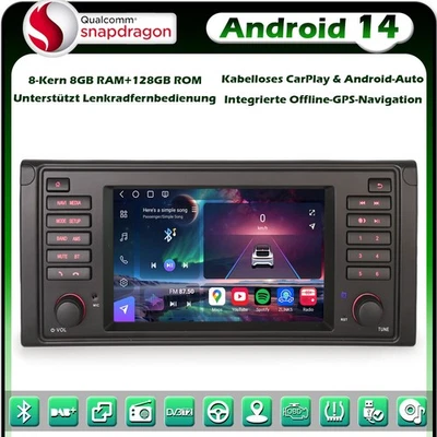 Qualcomm 8-Kern 128GB Android 14 DAB+ Autoradio GPS Navi Wifi für BMW 5er E39 M5 - Bild 1 von 4