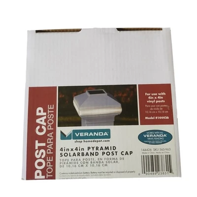 Veranda 4 in. x 4 in. White Vinyl Solar-Powered Pyramid Fence Post Cap #144426 - Image 1 of 4