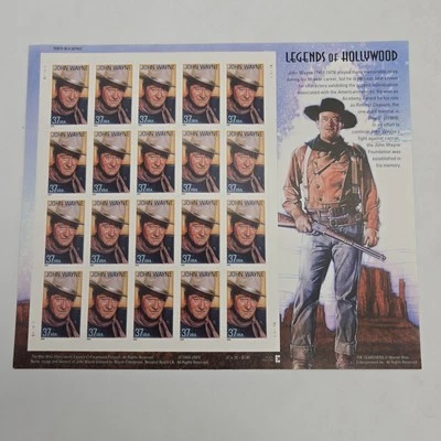 2004 #3876 USPS John Wayne 37c cent Legends of Hollywood Full Sheet of 20 - MNH - Image 1 of 4