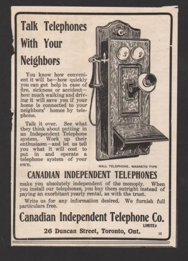 1908 Canadian Independent telephone Co. print ad Talk with Your Neighbors free s - Image 1 of 1