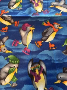 Rainbow Critters Hoffman International Fabrics Penguins Ice Skating 36 x 44” - Picture 1 of 3