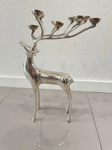 Pottery Barn Silver Plated 10 Point Reindeer Candelabra Candle Holder 20" Tall - Picture 1 of 13