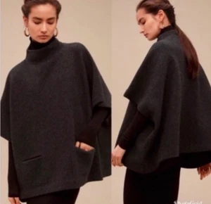 Poncho maglione Aritzia Wilfred lana merino nero Lagenlook XXS XS - Foto 1 di 6