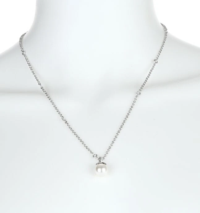 Nadri 银色人造珍珠吊坠优雅链式 10 英寸项链 75 美元 — 第 1/2 张图片