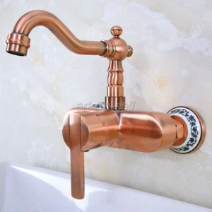 Antique Red Copper Single Handles Wall Mounted Kitchen Faucet Basin Sink Tap - Imagen 1 de 8