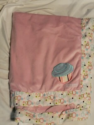 Trend Lab Pink Cupcake polka dot plush baby Euc Blanket Lush  - Image 1 of 3