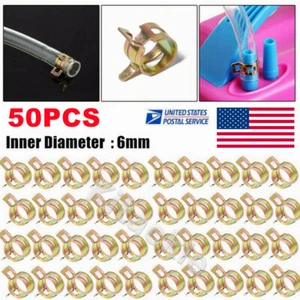 50PCS 6mm 1/4" Spring Hose Clamps Fuel Water Line Pipe Air Tube Clips Fasteners - Bild 1 von 13