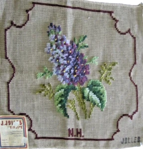 Vintage Pre-Work Nadelspitze Canvas State Flower New Hampshire Flieder Kissen - Bild 1 von 5