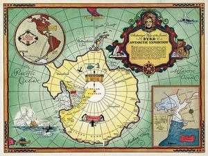 Old World MAP of Richard Byrd's Vintage Antarctic Expedition circa 1934 24"x32" - Picture 1 of 6