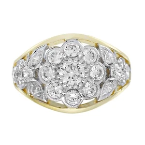 Diamond Cluster Edwardian Floral Style Dome Ring in 18K Two Tone Gold - Picture 1 of 11