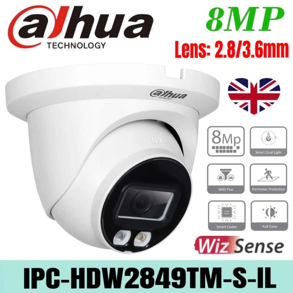 Dahua IPC-HDW2849TM-S-IL 8MP 4K Dual Light PoE Eyeball IP Camera Built-in Mic UK - Image 1 of 4
