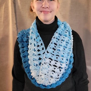Lace Infinity Scarf - Handmade Crochet - Ombre Teal with Sequins - Picture 1 of 6