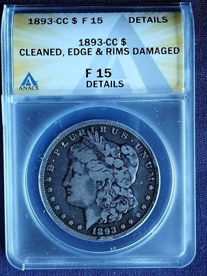 1893-CC Morgan Silver Dollar $1 Carson City Coin - Certified ANACS F15 - Rare! - Image 1 of 4