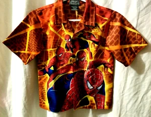 Vintage Boys Marvel Spiderman 2004 Polyester Button Up Shirt Size 8 Orange - Picture 1 of 6