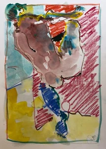 COLORFUL, EUROPEAN(?) ORIGINAL WATERCOLOR / PASTEL  ON PAPER BOARD WITH SIGNED. - Picture 1 of 7