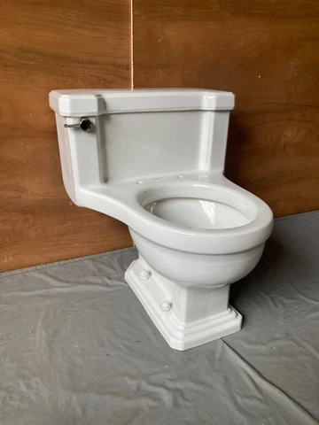 Vtg Mid Century  Deco 1 Piece Low Boy Toilet White Standard Old Bathroom 427-23E Cover