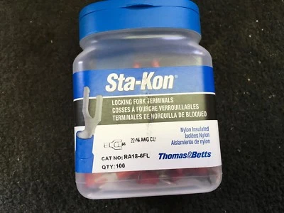 (500) NIB Thomas & Betts RA18-6FL STA-KON fork terminals 22-16AWG #6 stud - Image 1 of 4