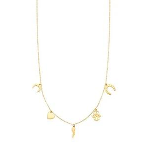 Collar de oro amarillo de 14K con dijes pulidos - Imagen 1 de 2