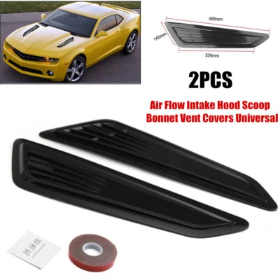 2PC Universal Black Car Air Flow Intake Hood Scoop Bonnet Vent Cover Decor Trims - Image 1 of 4