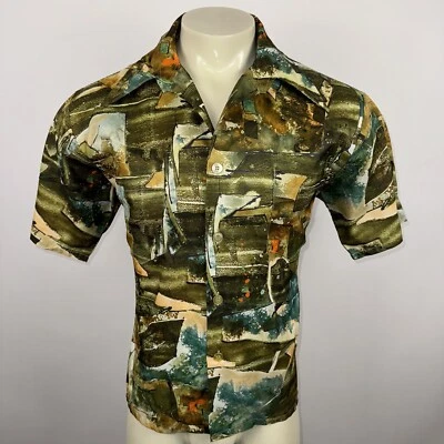 Vtg 60s 70s Campus Shirt Butterfly Collar Hippie Disco Nik Abstract Mens Large - Image 1 of 4