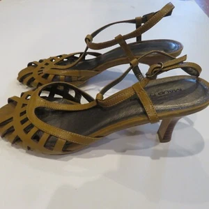 Maud Frizon Strappy Cutout Peep Toe Leather Tan Women Shoes Sandals 38 / US 7.5 - Picture 1 of 10