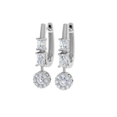 1.30 Karat Kunstdiamanten Grown Cvd Diamant Huggie Ohrringe 18k Weiß Massiv Gold - Bild 1 von 4