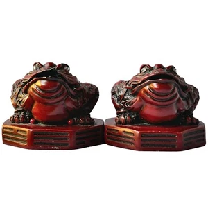 Juego de 2 estatuillas de sapo dinero de la suerte Feng Shui estatua 3 patas - Imagen 1 de 20