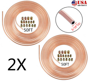 2x Copper Nickel STEEL Brake Line Tubing Kit 3/16" 50Ft Coil Roll+ Fittings Nuts
