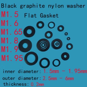 Arandelas de nailon grafito negro 0,2 mm de espesor M1,5-M1,95 junta plana 2,5 mm-6 mm OD - Imagen 1 de 2
