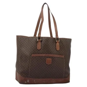 Auténtico bolso de mano de lona CELINE Macadam marrón dorado 124118 - Imagen 1 de 24