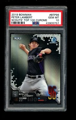 2019 Bowman Chrome Scouts Top 100 #96 Peter Lambert Colorado Rockies PSA 10 - Image 1 of 2