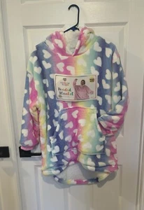 Rainbow Sugar Hooded Blanket With Hearts Multi Colored Kids Size New With Tag - Picture 1 of 7