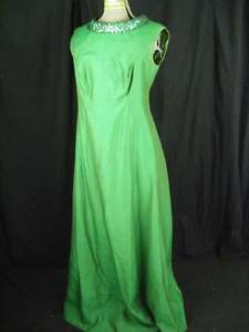 MIKE BENET FORMALS Vtg 70s Emerald Green Long Party Dress w/Sequin -Bust 37/S - Picture 1 of 10