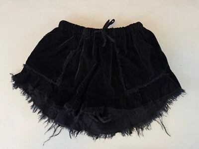 FREE PEOPLE Black Velour Pull On Elastic Waist Raw Hem Shorts Sz XS - Image 1 of 4