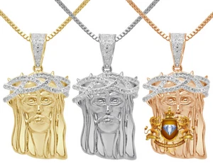 Real Genuine Diamond 0.30 Cwt. Jesus Face Piece Pendent Charm Chain Set 1.65'' - Picture 1 of 15