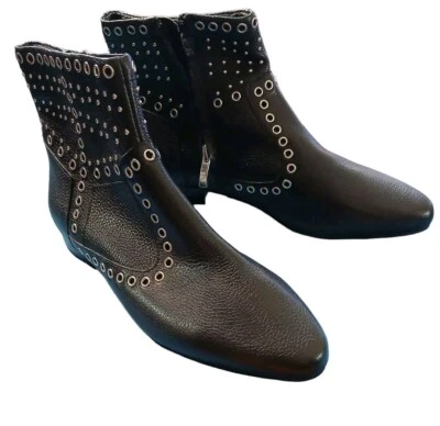 Botas Charlene FRENCH CONNECTION Talla 7 Cuero Negro Metal Ojales Usadas en Excelente Condición De Colección Foto 1 de 4