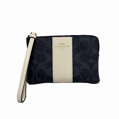 Coach Signature Pochette da Polso Pochette Logo PVC Pelle Nero Bianco Autentica