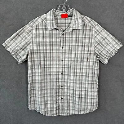 Merrell Mens Shirt Large Plaid Short Sleeve Button Up Pockets 100% Cotton - Image 1 of 4