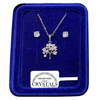Collana Albero + Orecchini pl.oro Bianco 18k con Cristalli Zirconi - Immagine 1 di 4