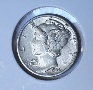 1936 . Mercury Dime .  AU . Almost Uncirculated . Silver . - Picture 1 of 2
