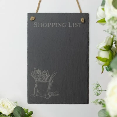 Shopping List Slate Hanging Board Kitchen Groceries Chalk Board Memo To Do List - Image 1 of 4